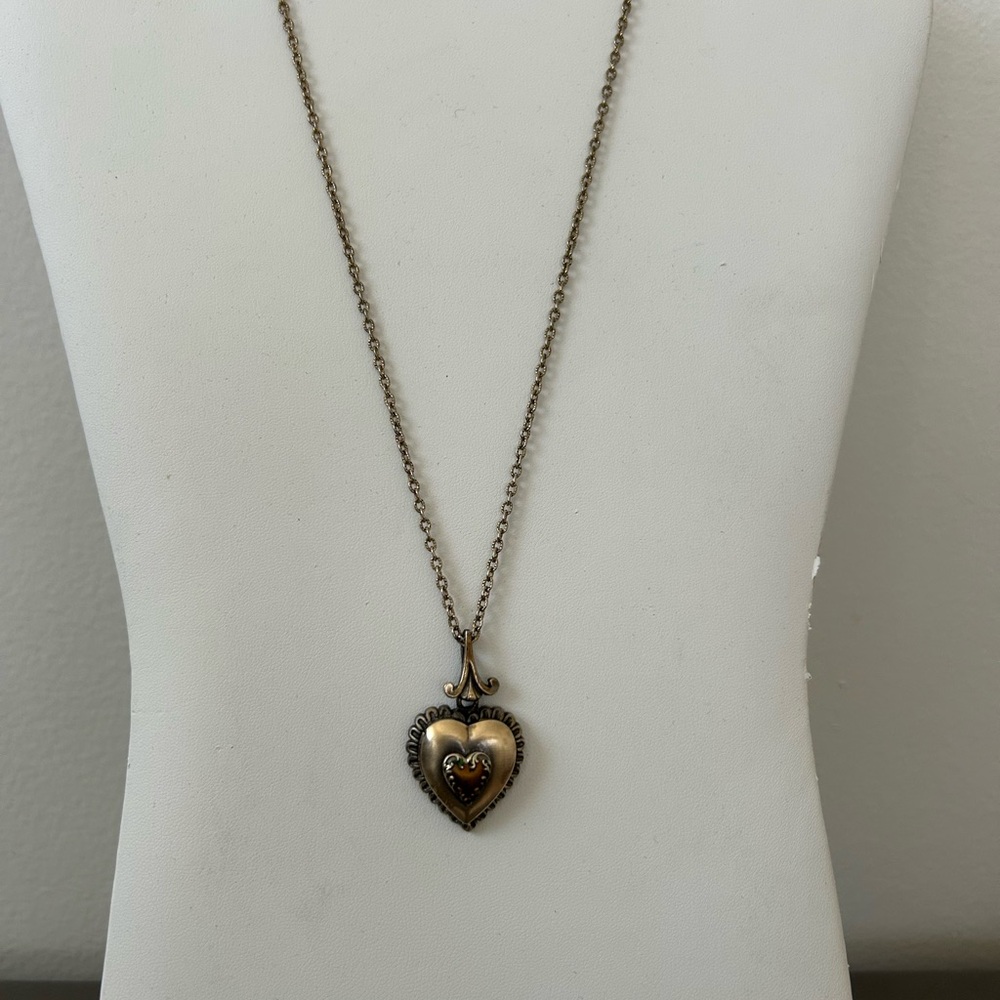 Antique Gold Vintage 3D Ornate Heart Locket  Filigree Boho Pendant Necklace RARE - Picture 2 of 10